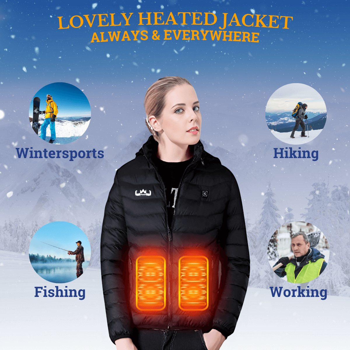 Winterse werk en sport jas met verwarming