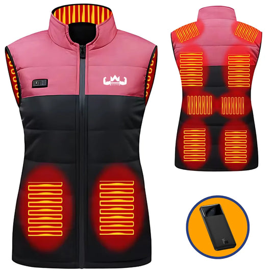 Verwarmde bodywarmer dames roze zwart met gratis powerbank