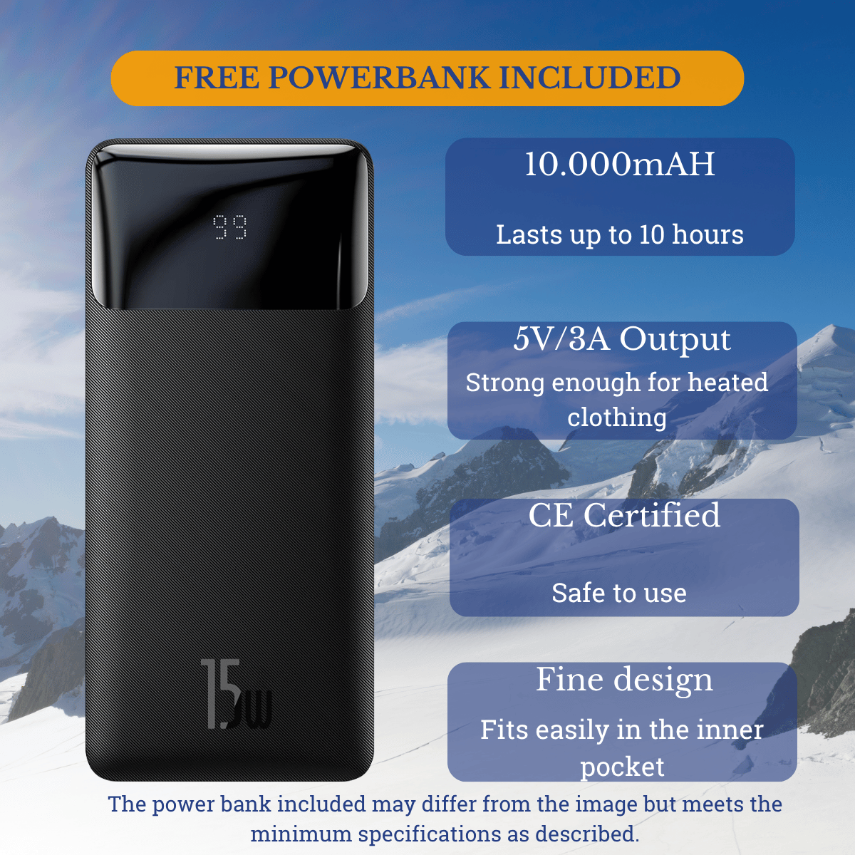Powerbank inbegrepen bij verwarmd vest KingsPower