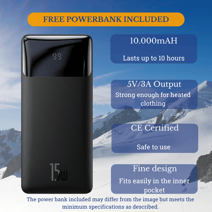 Powerbank inbegrepen bij verwarmd vest KingsPower