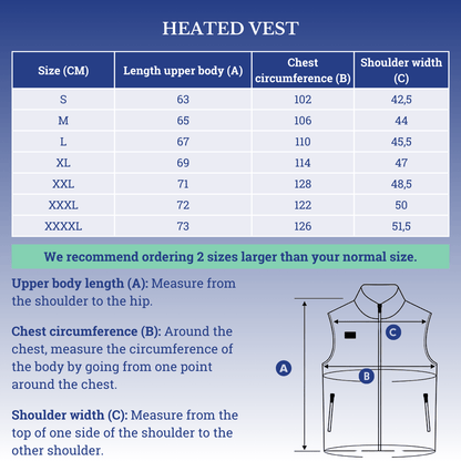 Size table heated vest