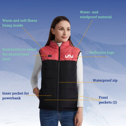 Specificaties verwarmde bodywarmer dames roze zwart