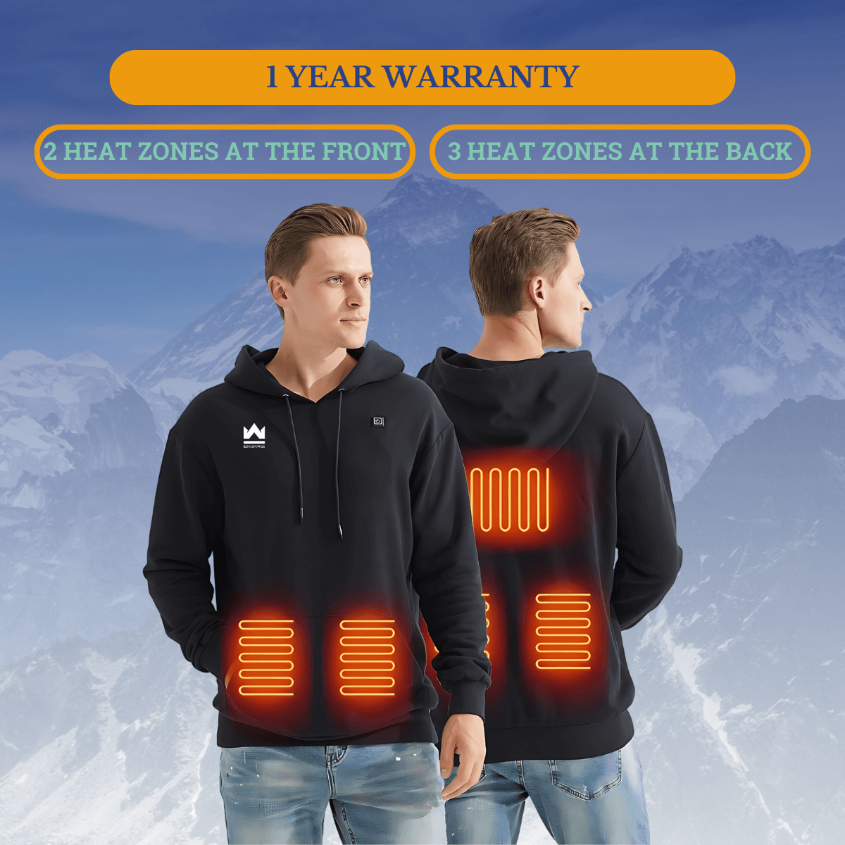 5 Heating zones of the heated hoodie