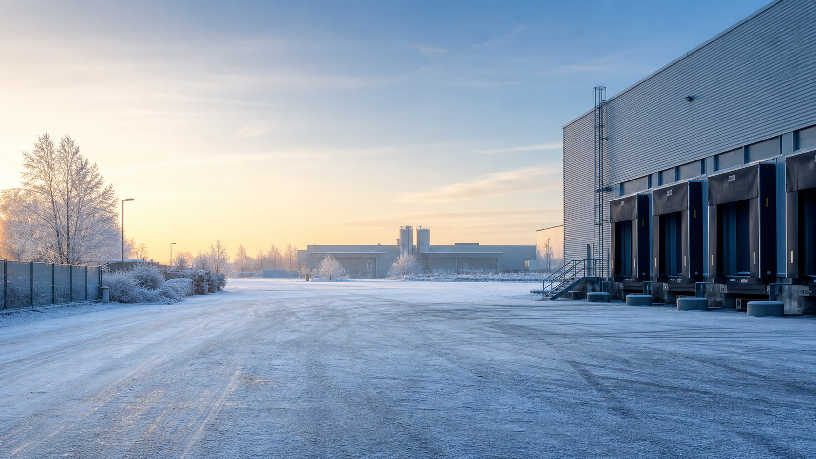 Winterlandschap met buitenwerkers als brede banner voor zakelijke verwarmde werkkleding