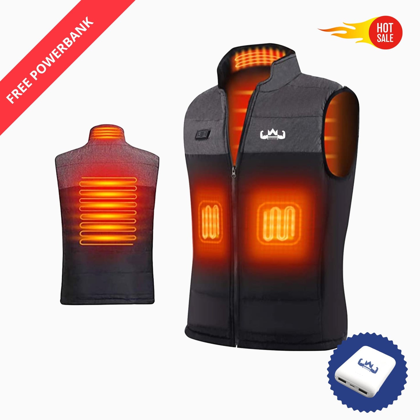 Verwarmde Bodywarmer Heren Dames. GRATIS Powerbank - Grijs/Zwart